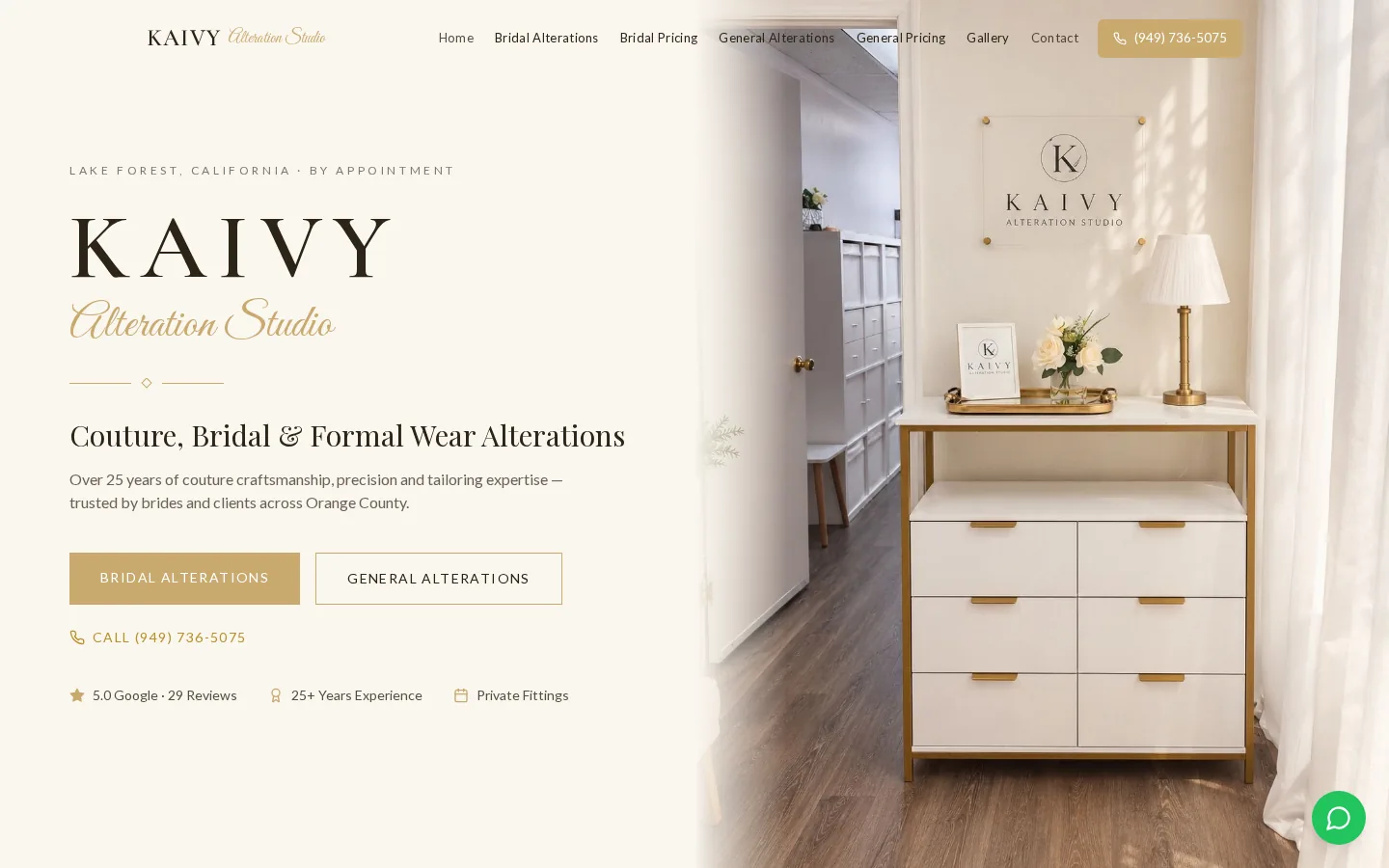 Kaivy Alteration Studio website homepage designed by Studio 88
